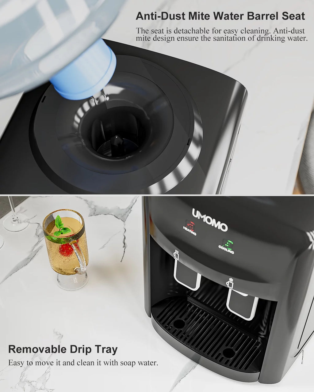 UMOMO Top Loading Water Cooler Dispenser for Home and Office, Hot & Cold, 3 or 5 Gallon, Black F9017