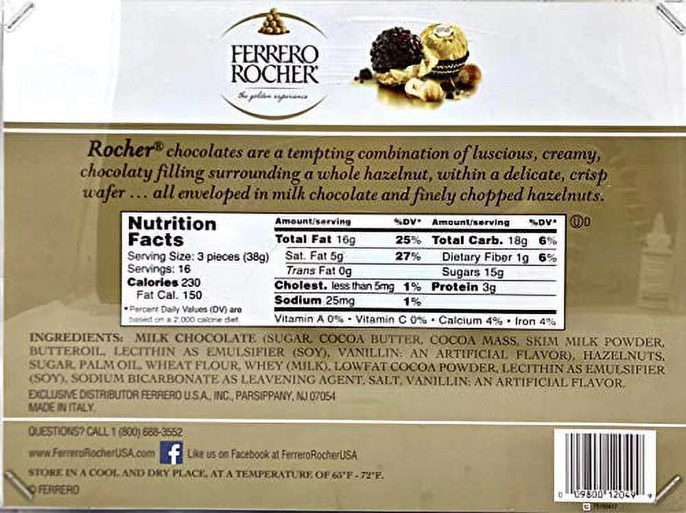 Ferrero Rocher Fine Hazelnut Chocolates Gift Box, 48 Count B69011