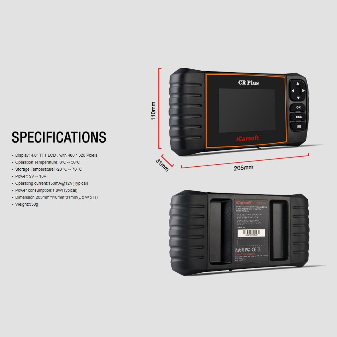 iCarsoft CR Plus OBD2 diagnostic scanner for multi brand vehicles T5669