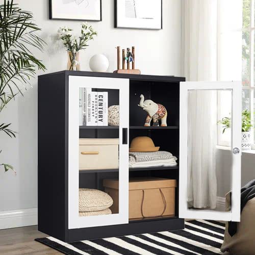 SISESOL Metal Storage Cabinet with 2 Adjustable Shelves, 36" H E162