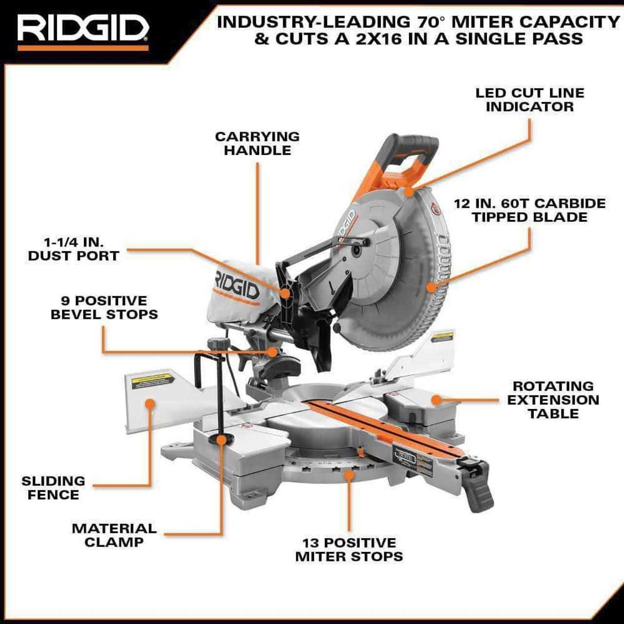 RIDGID R4222 15 Amp Corded 12 in. Dual Bevel Sliding Miter Saw U82651