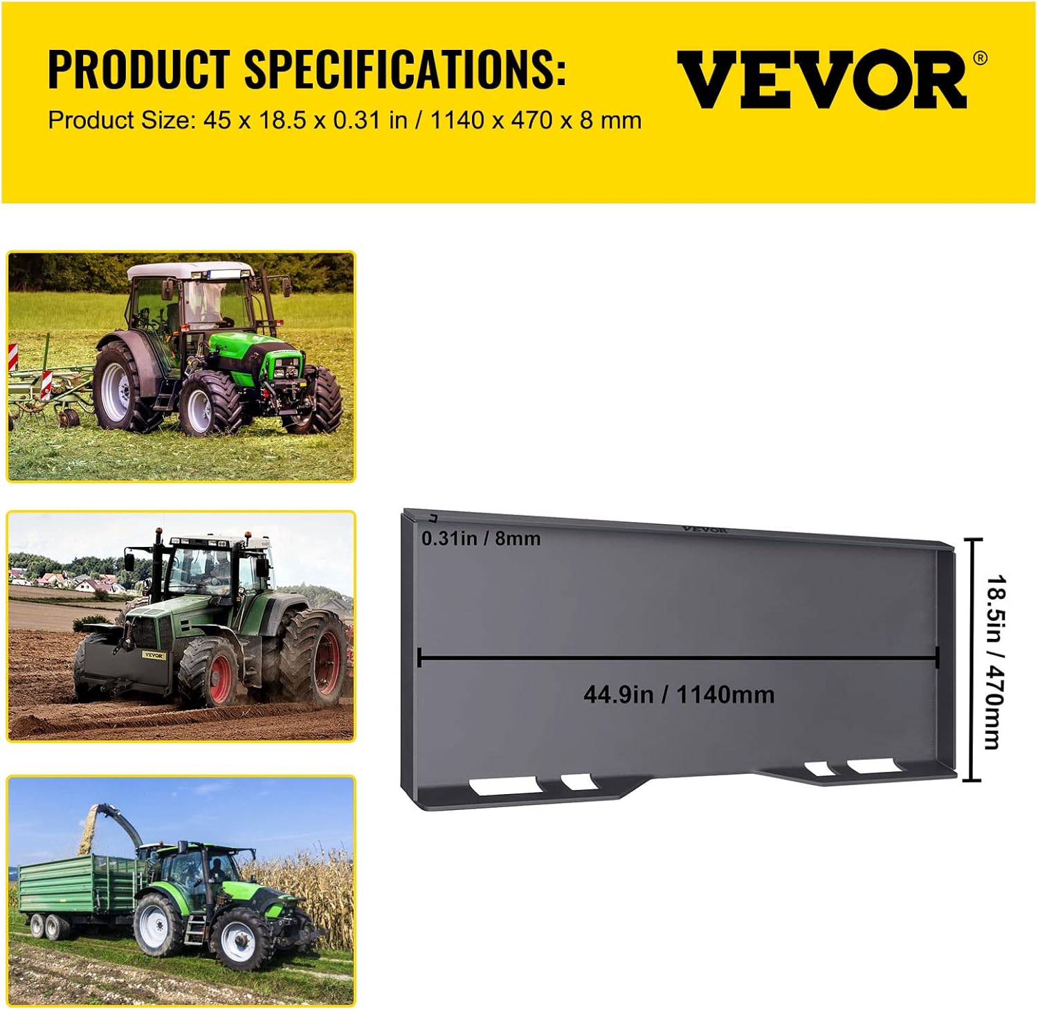 VEVOR Skid Steer Mount Plate Steel Quick Attachment Loader Plate with 3 Welding Rods (5/16") P30105