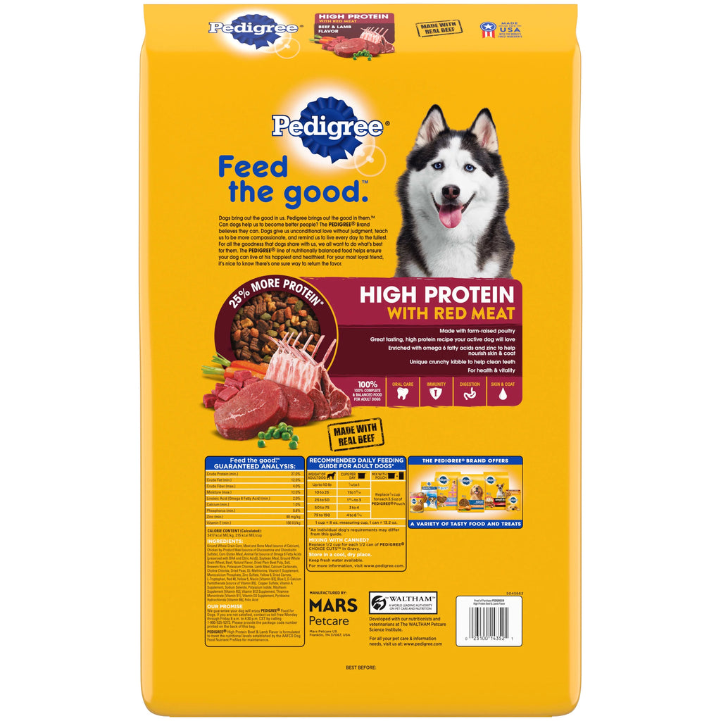 Pedigree High Protein Adult Dry Dog Food Beef and Lamb Flavor, 16 lb. Bag A937
