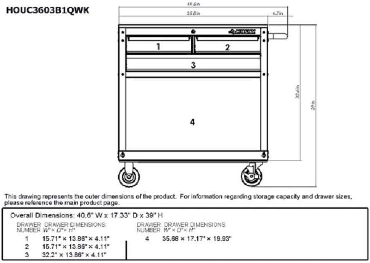 Husky 36 in. 3-Drawer Rolling Tool Cart with Wood Top, Black Y6773