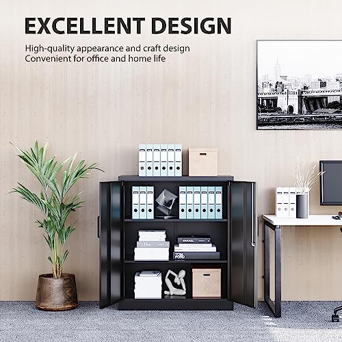 SISESOL Metal Storage Cabinet with 2 Adjustable Shelves, 36" H E162