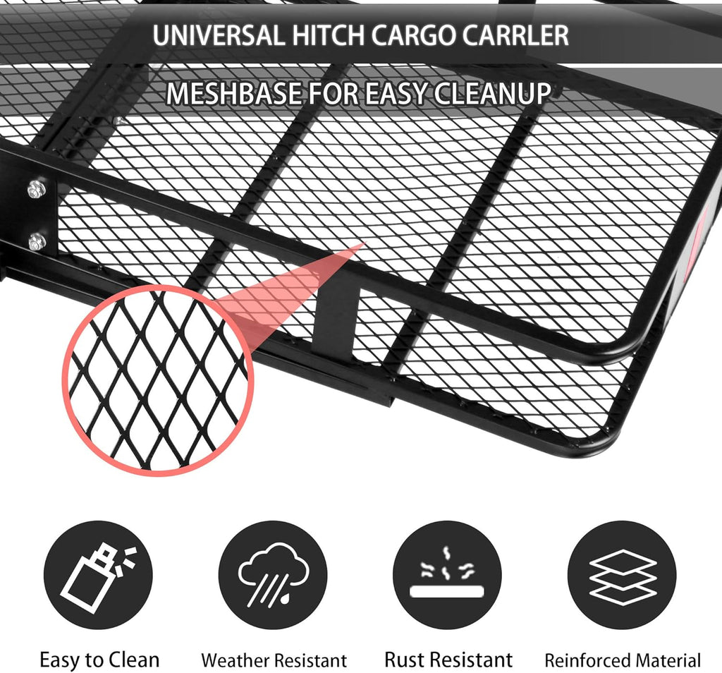 CARSTY 60" x 24" x 6.5" Hitch Mounted Folding Cargo Carrier, 500LBS Capacity, Black V477125