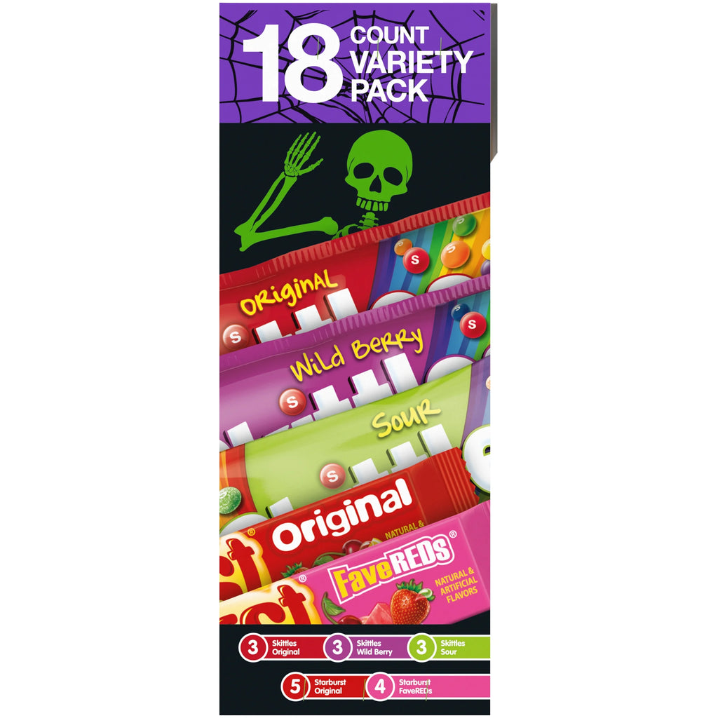 Mars Mixed Skittles & Starburst Chewy Variety Pack Halloween Candy, 18 Count S659