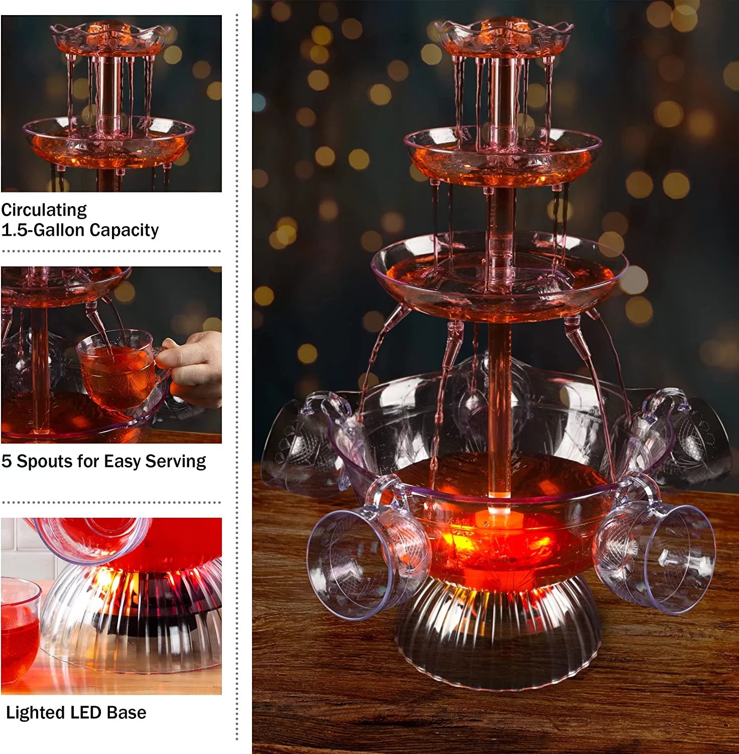 Great Northern Party 3-Tier Clear Drink Dispenser with Lighted Base Q772