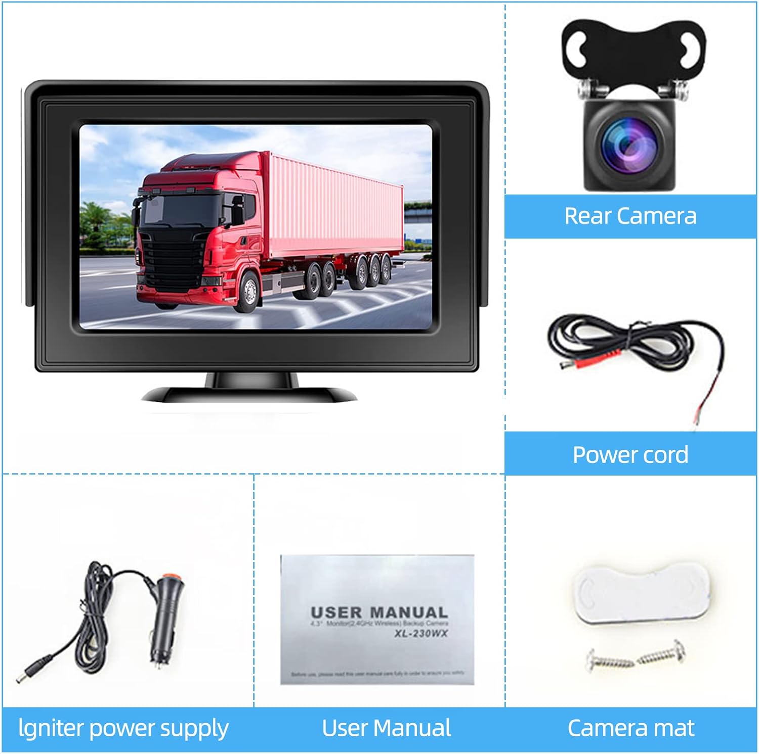 Wireless Backup Camera with Monitor Kit 4.3" HD 1080P for Trucks, Vans, SUVs, Pickup G257