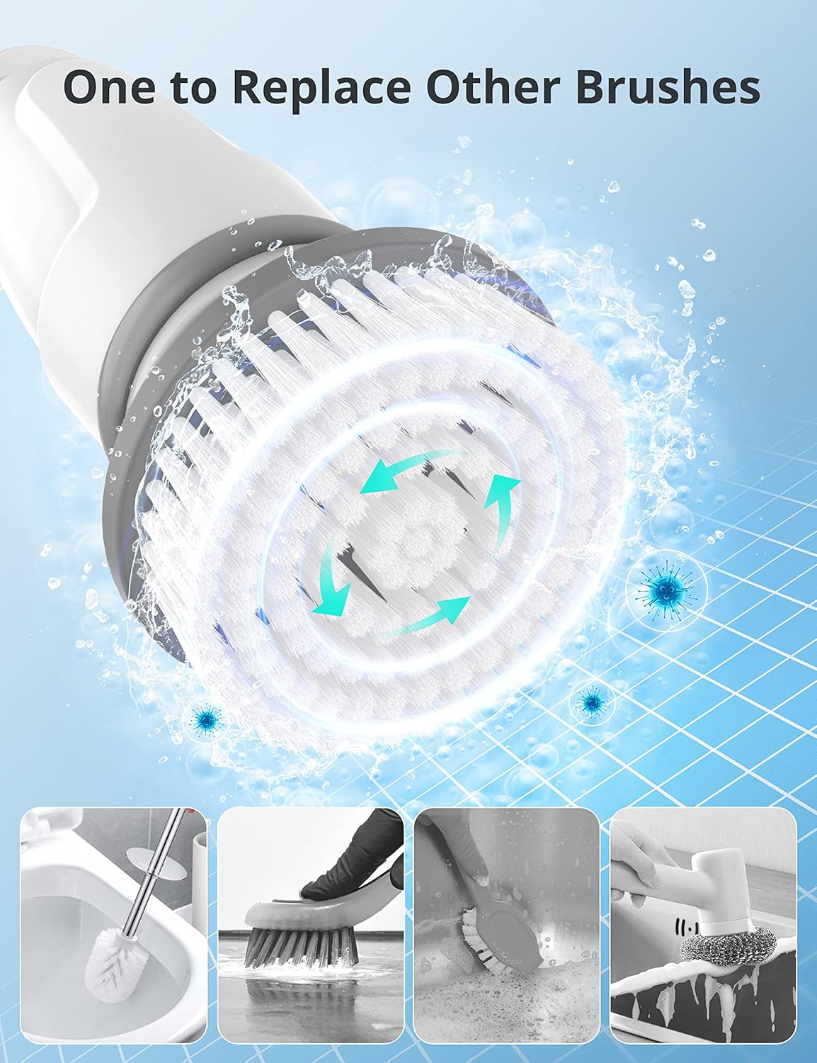 Voweek Electric Spin Scrubber Cordless Cleaning Brush with Adjustable Extension Arm, 4 Heads, Pack of 2 J38367