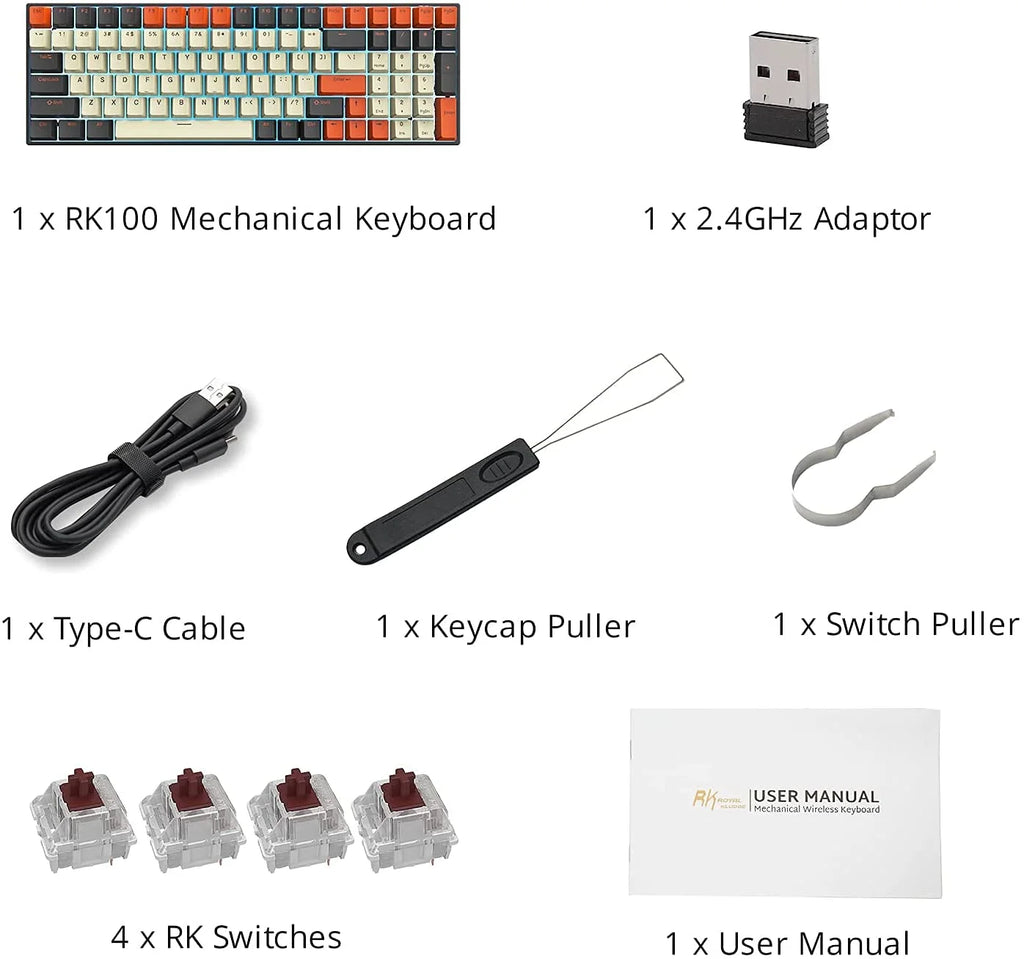 Wireless Mechanical Keyboard 100-Key Hot Swappable Brown Switch for Mac Windows Y126937