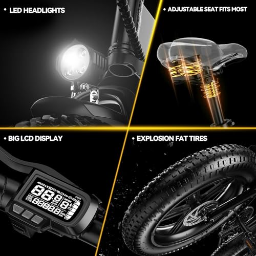1000W Folding Electric Bike 48V 20.8AH Removable Battery 20" Fat Tire for Adults A175