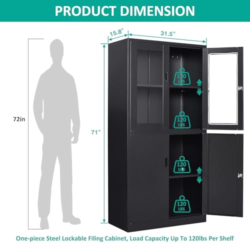 SISESOL Metal Storage Cabinet with 2 Adjustable Shelves, 36" H E162
