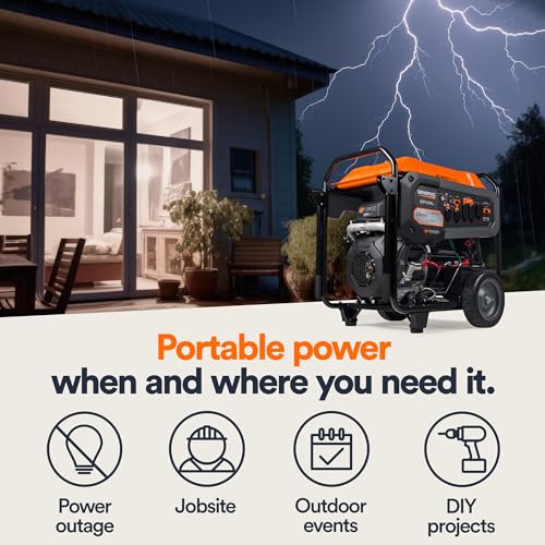 Generac 8000-Watt Gas-Powered Portable Generator with Electric Start, Orange/Black H399