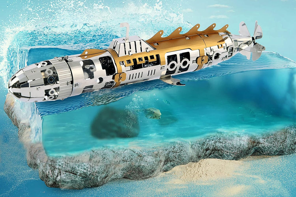 METAL-TIME Elusive Nautilus Submarine 3D Metal Mechanical Model Building Kit, Stainless Steel Puzzle, 91 Pieces, Pack of 2 U4750
