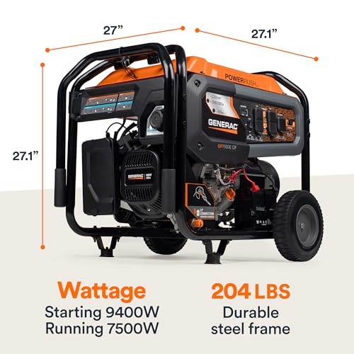 Generac 8000-Watt Gas-Powered Portable Generator with Electric Start, Orange/Black H399