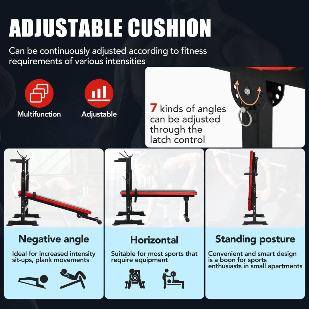 PayLessHere Adjustable Weight Bench with Barbell Rack for Home Gym L446
