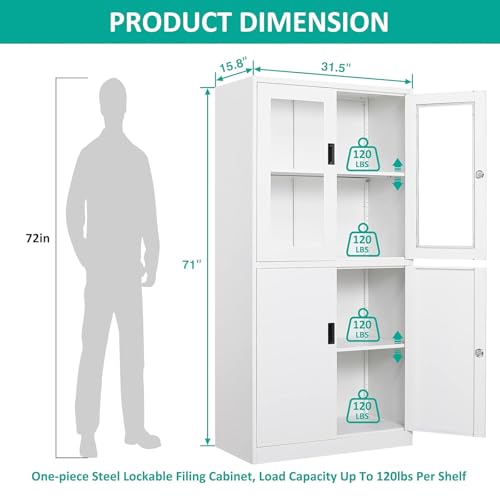 SISESOL Metal Storage Cabinet with 2 Adjustable Shelves, 36" H E162