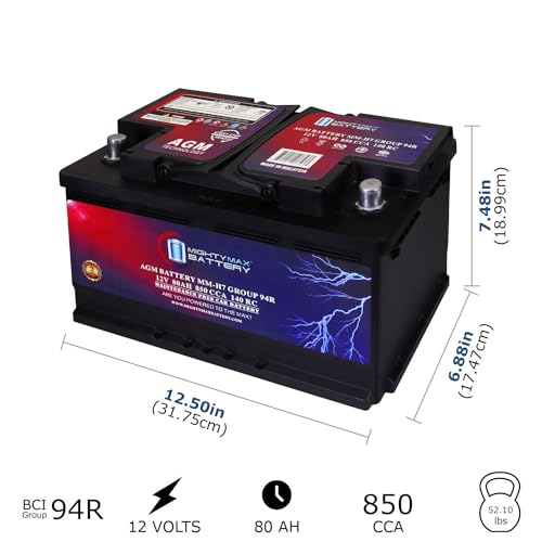 Mighty Max Battery MM-H5 Start and Stop Car Battery, Group Size 47, 12V 60 AH, AGM E711958