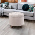 Sinclair Round Storage Ottoman with Removable Lid Button Tufted Wade Logan Fabric: Beige 100% Polyester