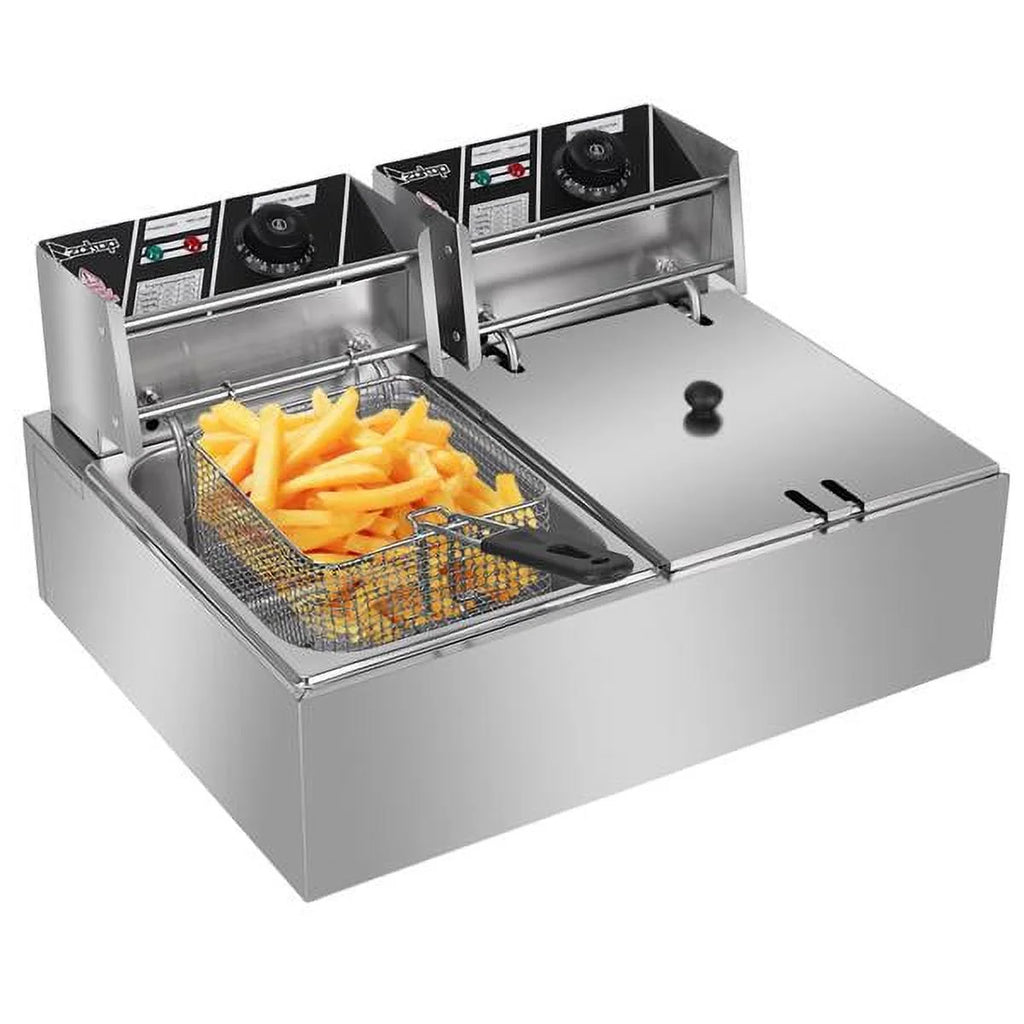 Stainless Steel Double-Cylinder Electric Fryer 12L Commercial Countertop L796788