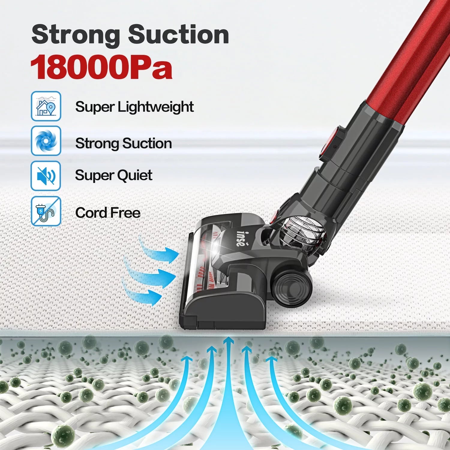 INSE 4-in-1 Stick Vacuum Cordless, 160W 12KPa Rechargeable Handheld for Home Carpet Pet Hair M6557