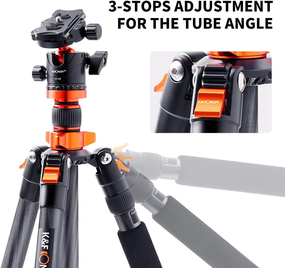K&F Concept 68" Carbon Fiber Camera Tripod with Metal Ball Head and Detachable Monopod X39166