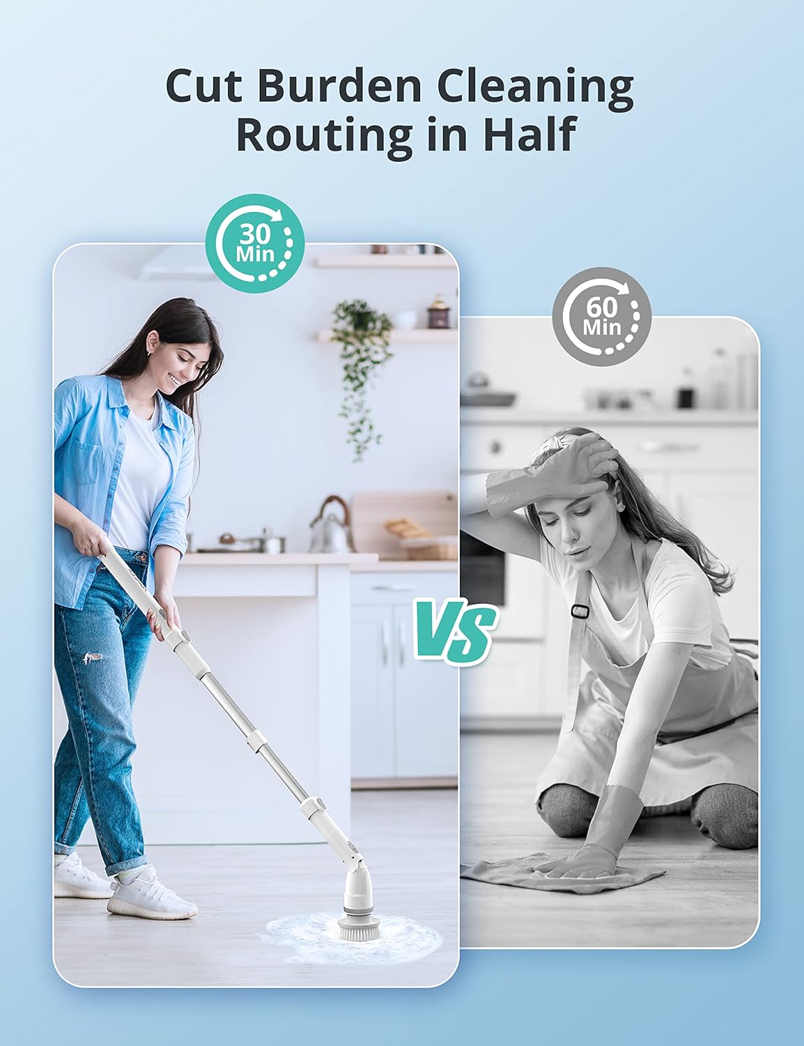 Voweek Electric Spin Scrubber Cordless Cleaning Brush with Adjustable Extension Arm, 4 Heads, Pack of 2 J38367