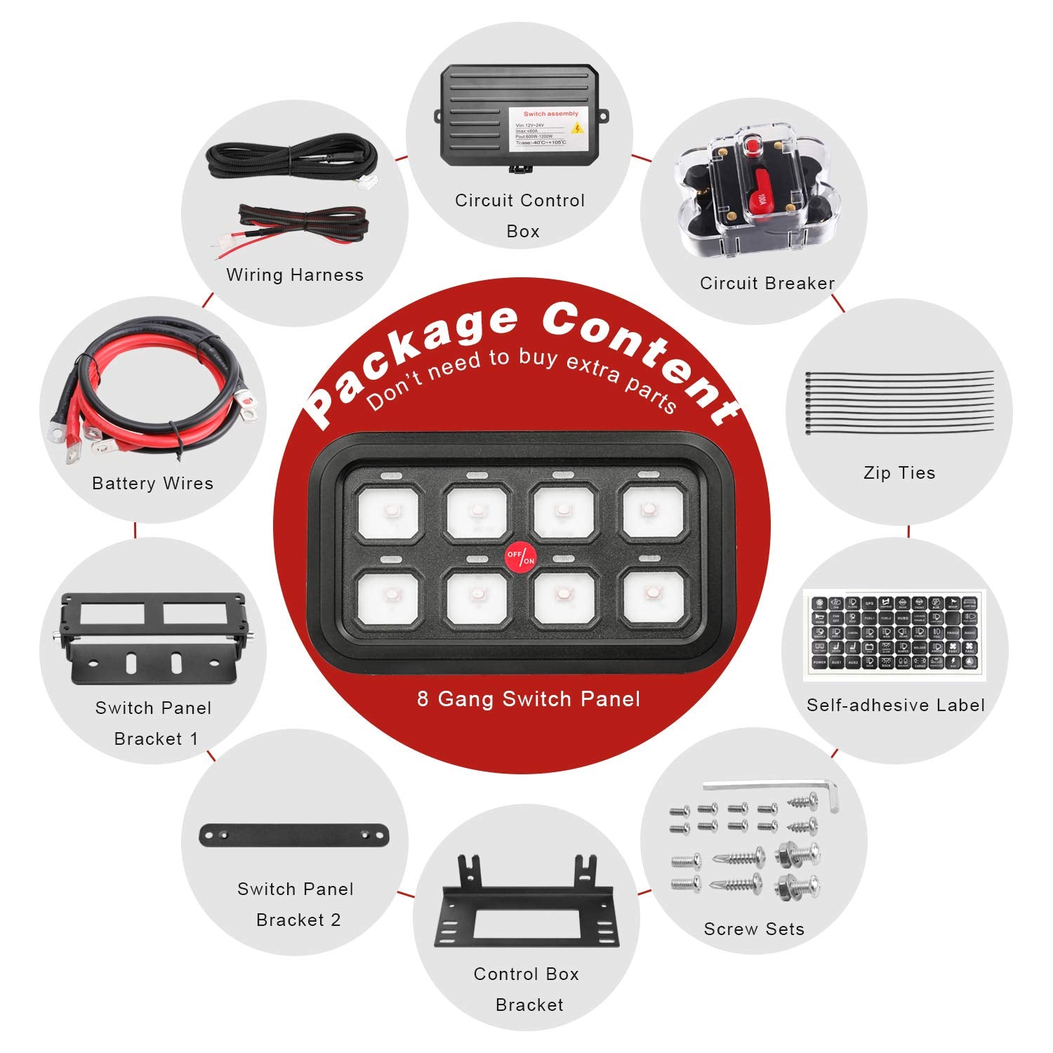 6 Gang Switch Panel Kit with Relay System for Car Marine Boat ATV UTV Truck R242