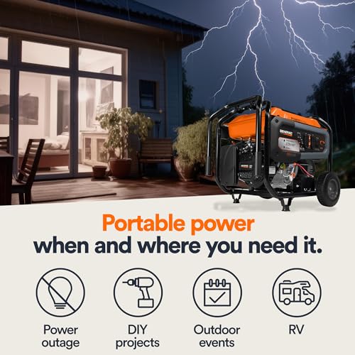 Generac 8000-Watt Gas-Powered Portable Generator with Electric Start, Orange/Black H399