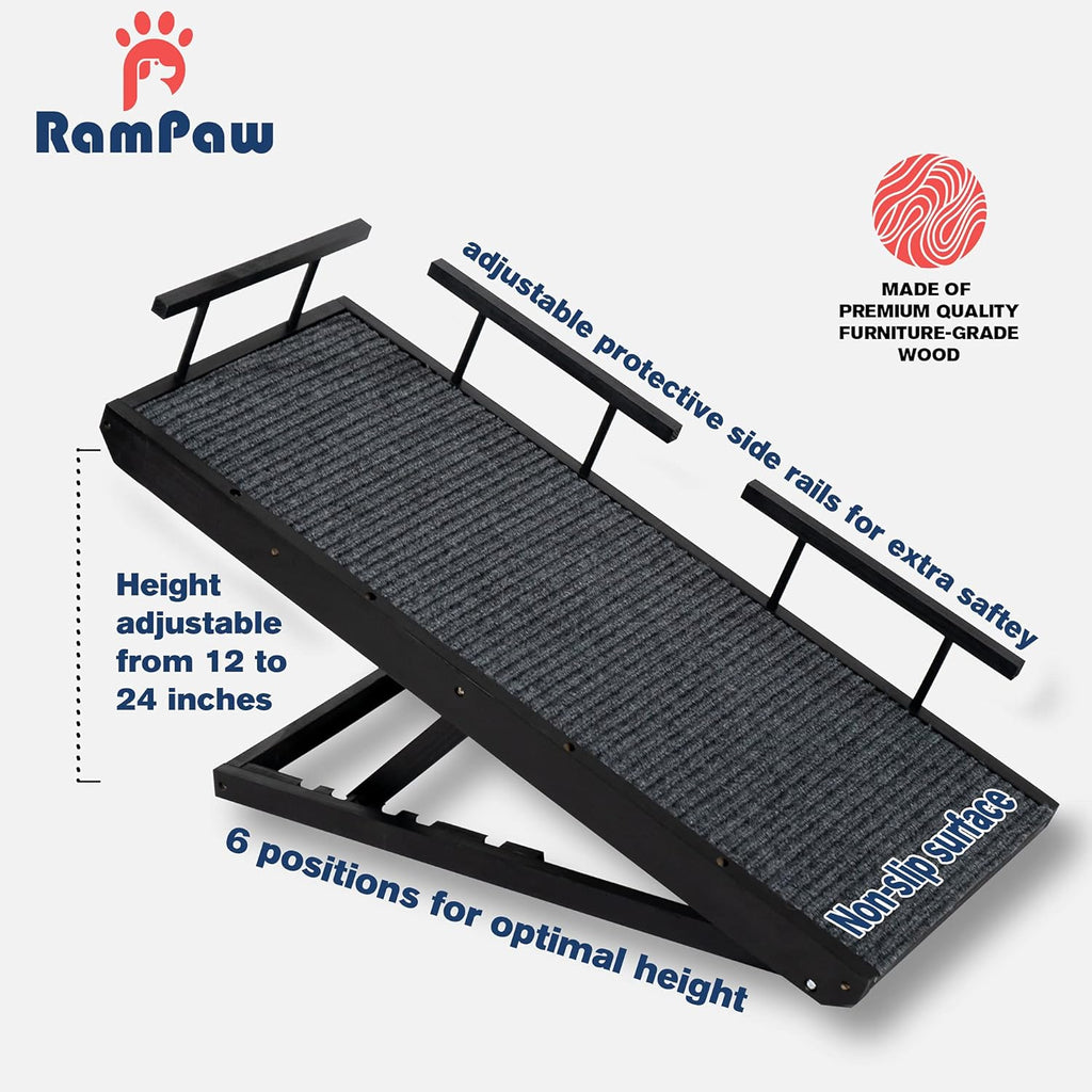 Rampaw Adjustable Pet Ramp for Small Dogs and Cats, Non-Slip, 12 to 24 in, Black, Pack of 2 F1932