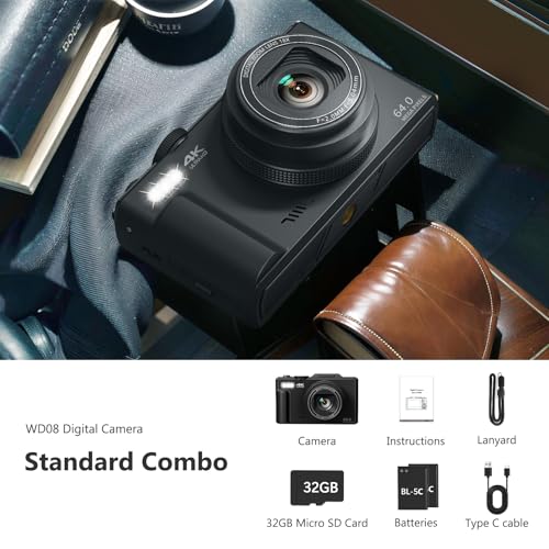 4K 64MP Digital Camera with 3" Flip Screen for Vlogging and Photography F251