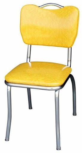 Handle Back Diner Chair -Cracked Ice Yellow- with 1 inch Pulled Seat - Chrome