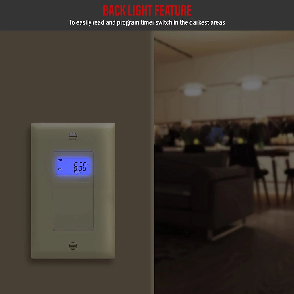 ENERLITES Digital In-Wall Programmable Timer Switch, Single Pole, Neutral Wire Required, 7-Day, Ivory M22161