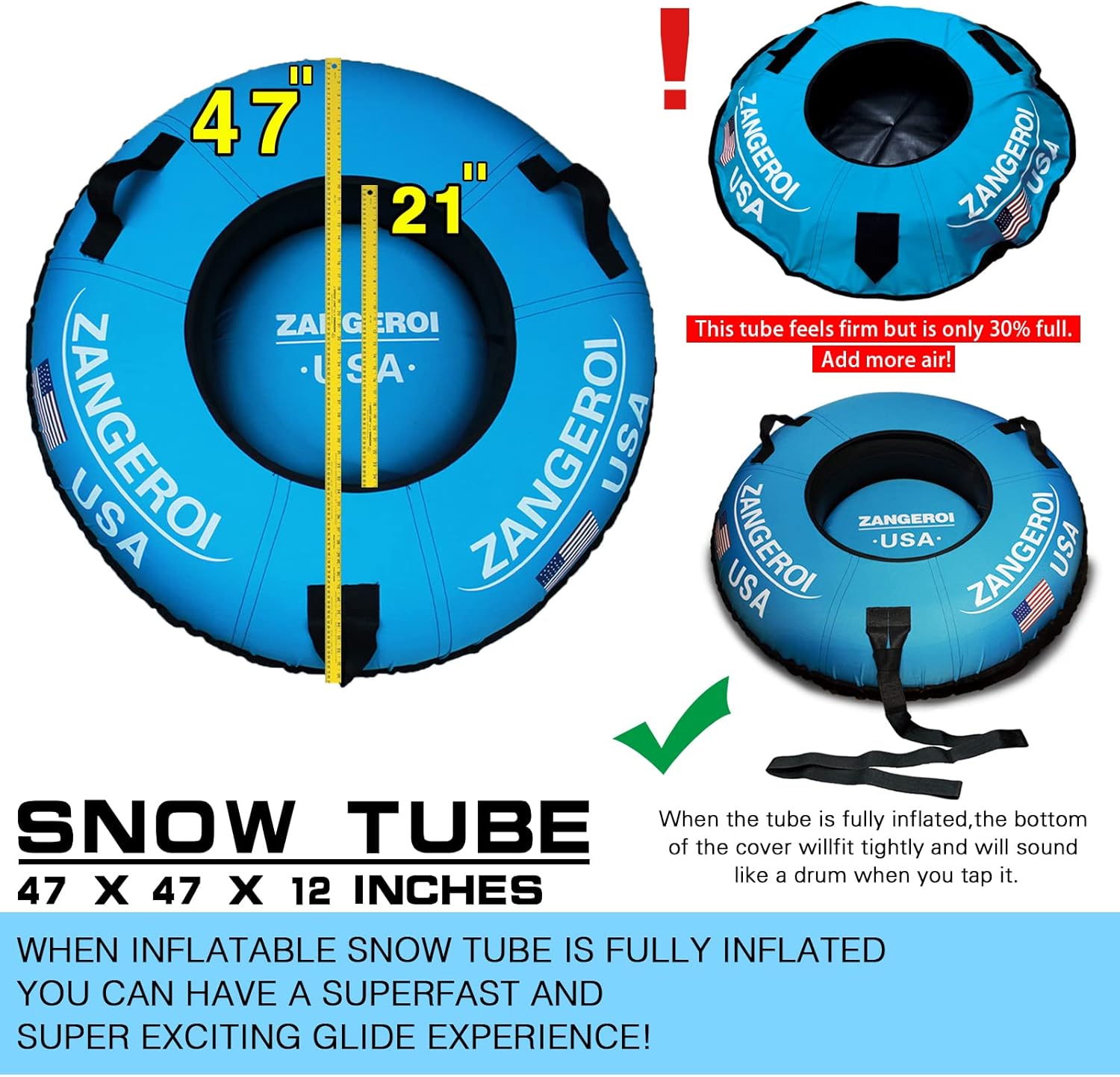 Heavy Duty Inflatable Snow Tube Sled for Kids and Adults with Cover, 47 Inch Blue G55355