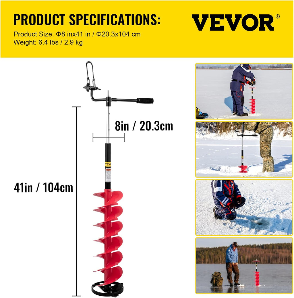 VEVOR Ice Drill Auger 8" Nylon Ice Auger Bit with Adjustable Extension Rod A1561