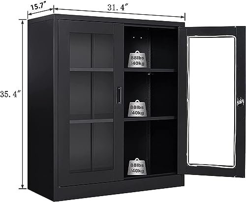 SISESOL Metal Storage Cabinet with 2 Adjustable Shelves, 36" H E162