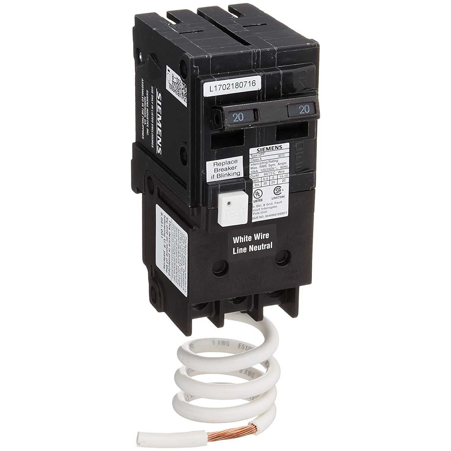 Siemens 20 Amp Double Pole Type QPF2 GFCI Circuit Breaker C1025
