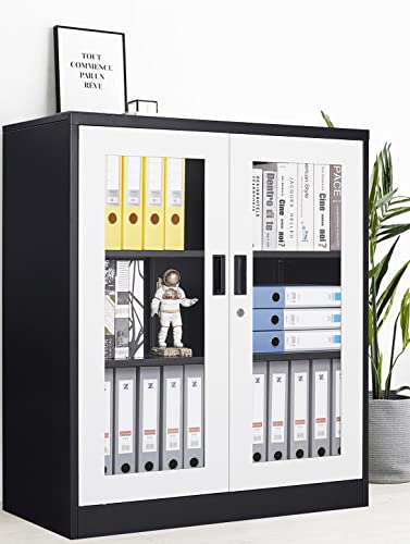 SISESOL Metal Storage Cabinet with 2 Adjustable Shelves, 36" H E162