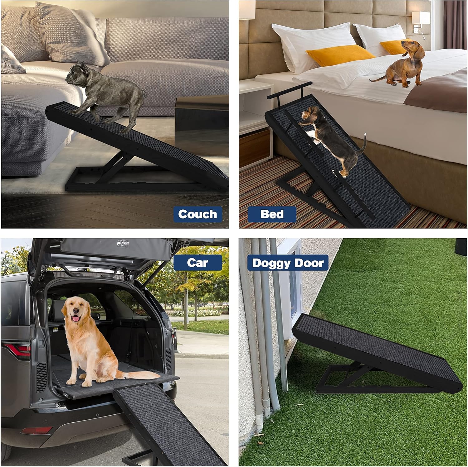 Rampaw Adjustable Pet Ramp for Small Dogs and Cats, Non-Slip, 12 to 24 in, Black, Pack of 2 F1932