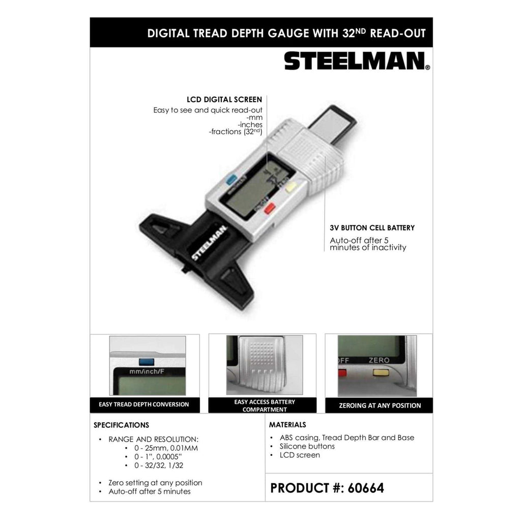 Steelman Digital Tire Tread Depth Gauge 3 Modes 60664 G176499