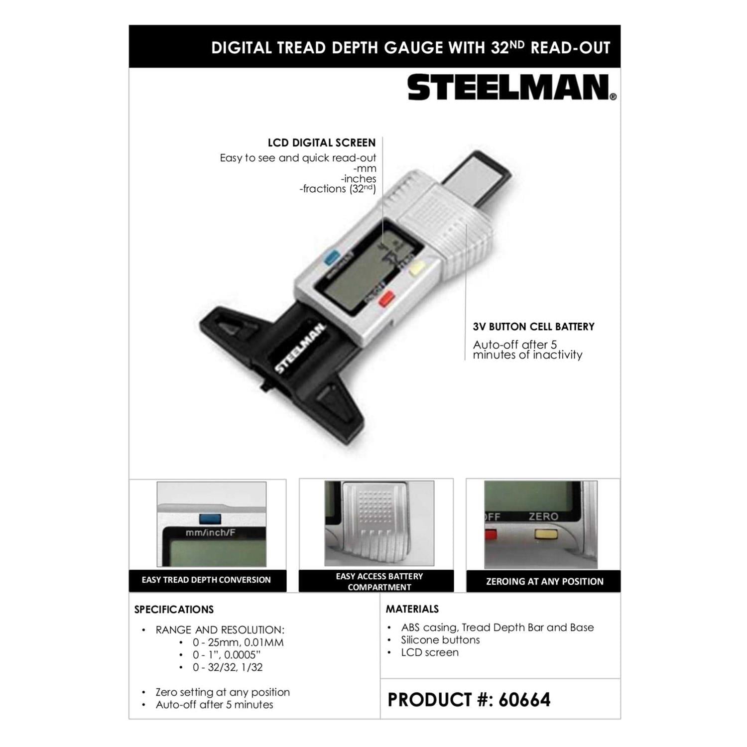 Steelman Digital Tire Tread Depth Gauge 3 Modes 60664 G176499