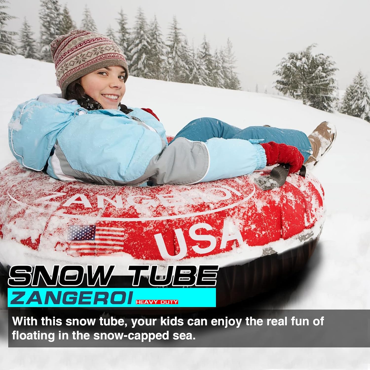 Heavy Duty Inflatable Snow Tube Sled for Kids and Adults with Cover, 47 Inch Blue G55355