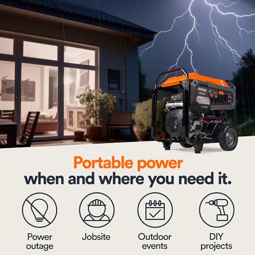 Generac 8000-Watt Gas-Powered Portable Generator with Electric Start, Orange/Black H399