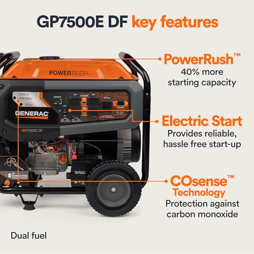 Generac 8000-Watt Gas-Powered Portable Generator with Electric Start, Orange/Black H399