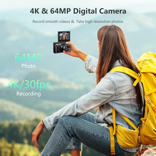4K 64MP Digital Camera with 3" Flip Screen for Vlogging and Photography F251
