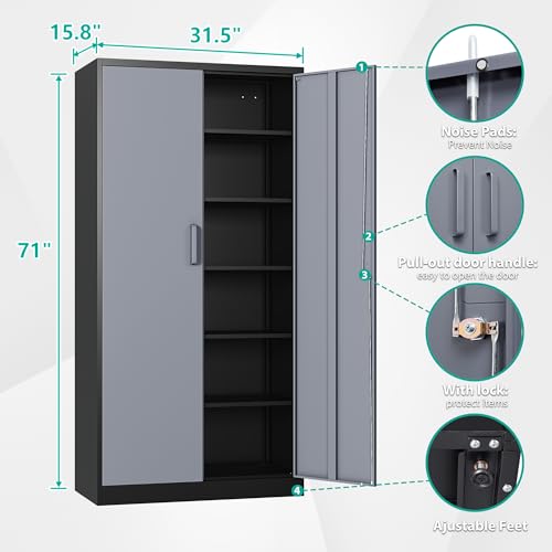 SISESOL Metal Storage Cabinet with 2 Adjustable Shelves, 36" H E162