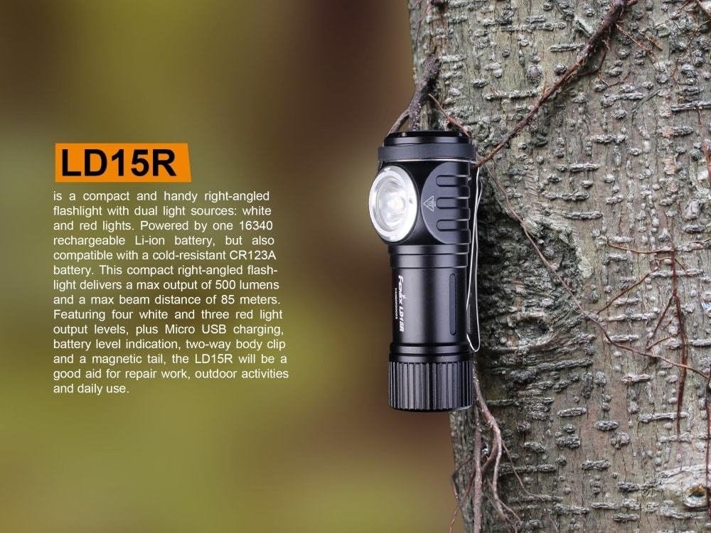 FENIX LD15R 500 Lumen USB Rechargeable Right Angle Flashlight with Charging Cable, 2-Pack Y862