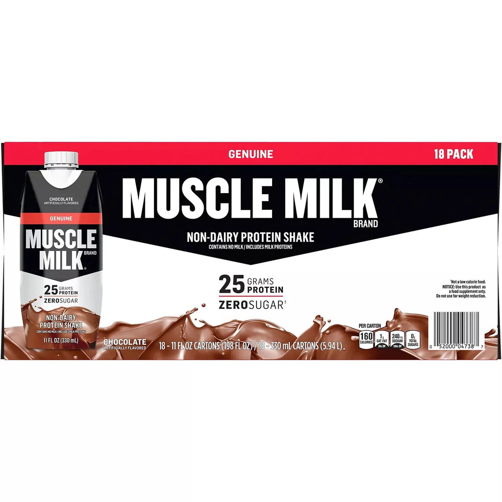 Muscle Milk Genuine Non-Dairy Protein Shake, Chocolate, 11 Fl Oz, 18 Count F627101