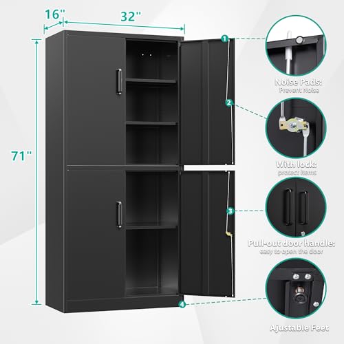 SISESOL Metal Storage Cabinet with 2 Adjustable Shelves, 36" H E162